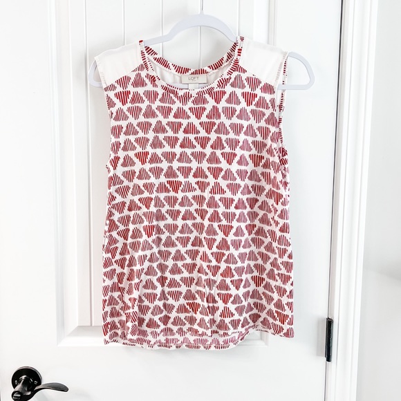 Loft Red Triangle Graphic Print Tank Top Blouse Size Medium - Picture 1 of 7